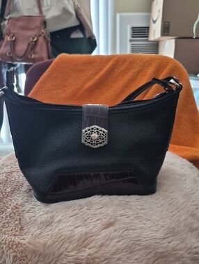 Brighton Black Shoulder Bag with Dark Brown Accent
